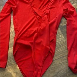criss cross red bodysuit